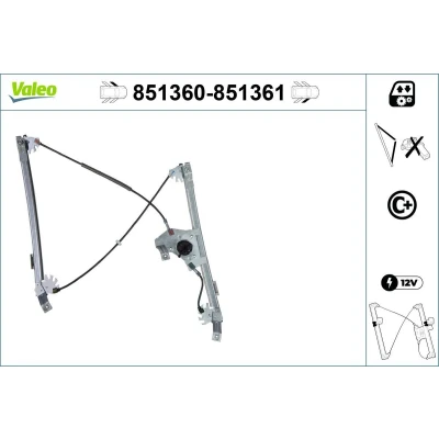 Imagem de Valeo Elevador de vidro à frente, lado esquerdo elétrico sem motor com função conforto 851360 CITROËN: DS5 Hatchback, DS: