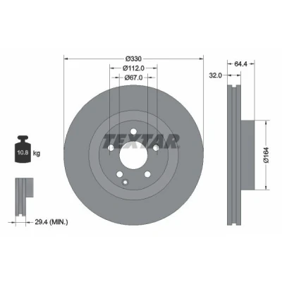 Imagem de TEXTAR PRO+ 92119905 Disco de travão 330 32 05/06 112 interior ventilado revestido alto carbono sem pernos fixação da roda, cubo roda