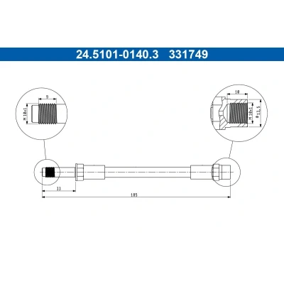 Imagem de ATE 24.5101 0140.3 Mangueira de Travão 185mm M10x1mm FORD: Galaxy Mk1 MPV, VOLKSWAGEN: Sharan I, SEAT: Alhambra I