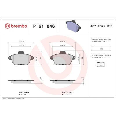 Imagem de BREMBO P 61 046 Jogo de pastilhas para travão disco incl. contacto aviso desgaste sem acessórios RENAULT: CLIO 2