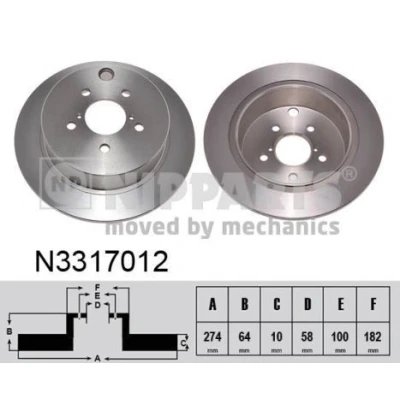 Imagem de NIPPARTS Disco de travão Eixo traseiro 274mm 10mm 5 100mm cheio N3317012 26700FJ000 Discos