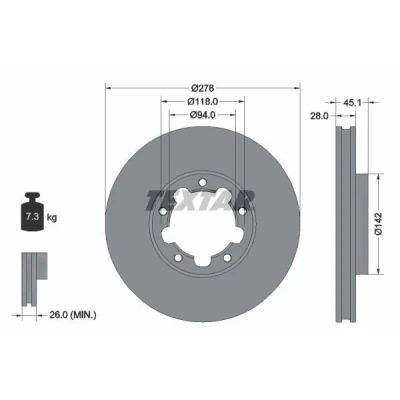 Imagem de TEXTAR 92324003 Disco de travão 276 28 05/05 118 interior ventilado revestido sem pernos fixação da roda, cubo roda NISSAN: NT400 Cabstar