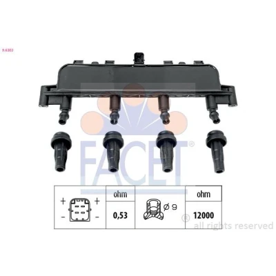 Imagem de FACET 9.6303 Bobina de ignição PEUGEOT: 206 Hatchback, 106 II 306 Carrinha, CITROËN: Saxo Xsara Picasso