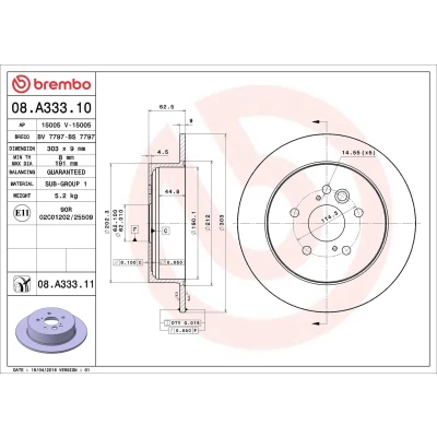 Imagem de BREMBO COATED DISC LINE 08.A333.11 Disco de travão 303 9 5 cheio revestido TOYOTA: RAV4 II SUV