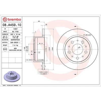 Imagem de BREMBO 08.A459.10 Disco de travão 300 16 5 cheio FIAT: Ducato III Van, Camião plataforma / Chassis, CITROËN: Jumper II Van