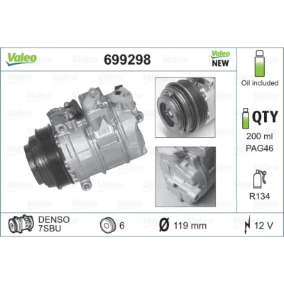 Imagem de VALEO NEW ORIGINAL PART 699298 compressor 7SBU16 12 PAG 46 R 134a com óleo de MERCEDES BENZ: Classe E Sedan, C T modell