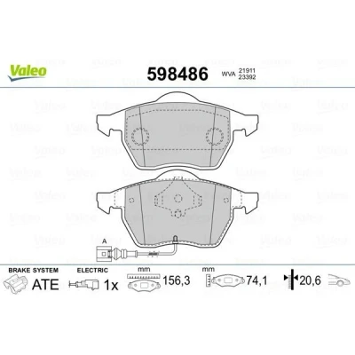 Imagem de VALEO 598486 Jogo de pastilhas para travão disco Eixo dianteiro incl. contacto aviso desgaste sem chapa anti ruído VOLKSWAGEN: GOLF 4, 3