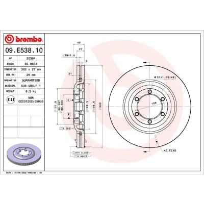Imagem de BREMBO Disco de travão ISUZU: D Max II Pick up 300mm 27mm 6 interior ventilado 09.E538.10 8979488071,97948807 Discos