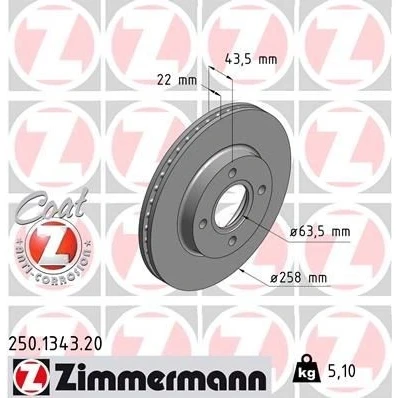 Imagem de ZIMMERMANN COAT Z 250.1343.20 Disco de travão 258 22 4/4 4 108 interior ventilado revestido FORD: Focus Mk1 Hatchback, FIESTA 5, Puma