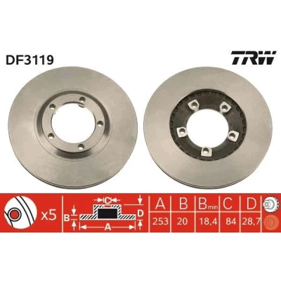 Imagem de TRW DF3119 Disco de travão 253 20 5 104 ventilado pintado HYUNDAI: H 1 / Starex MPV