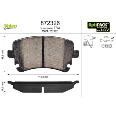 Imagem de VALEO 872326 Jogo de pastilhas para travão disco VOLKSWAGEN: Transporter 5 Bus, 5, 6