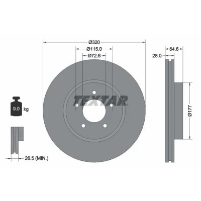 Imagem de TEXTAR PRO 92235403 Disco de travão 320 28 05/05 115 interior ventilado revestido sem pernos fixação da roda, cubo roda CHRYSLER: 300C Sedan
