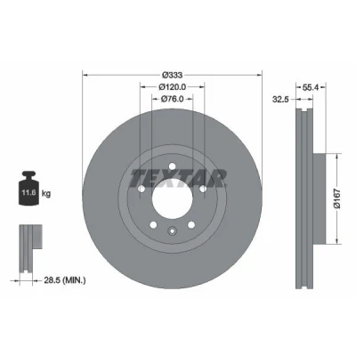 Imagem de TEXTAR 92121305 Disco de travão 333 32,5 05/06 120 interior ventilado revestido alto carbono sem pernos fixação da roda, cubo roda