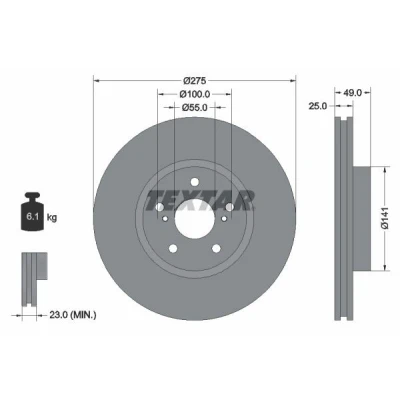 Imagem de TEXTAR PRO 92173103 Disco de travão 275 25 05/07 100 interior ventilado revestido sem pernos fixação da roda, cubo roda