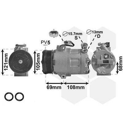 Imagem de VAN WEZEL 3700K138 Compressor 12 PAG 46 R 134a com acessórios OPEL: Astra G CC, Caravan, Zafira A