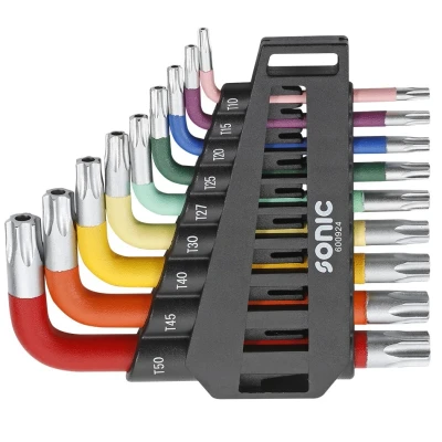 Imagem de SONIC 600924 Kit de chaves parafusos angulares T10H, T15H, T20H, T25H, T27H, T30H, T40H, T45H, T50H aço cromo vanádio 9