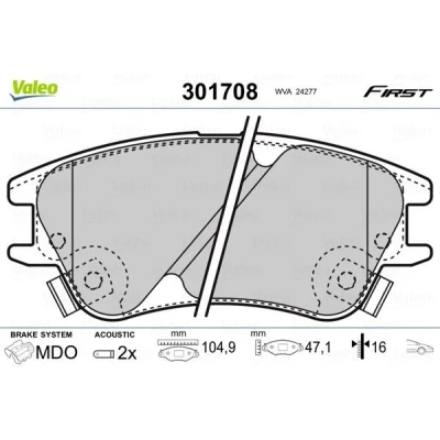 Imagem de VALEO 301708 Jogo de pastilhas para travão disco FIRST Eixo dianteiro incl. contacto aviso desgaste sem chapa anti ruído HYUNDAI: Atos