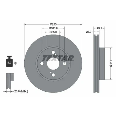 Imagem de TEXTAR PRO 92125903 Disco de travão 255 25 04/06 100 interior ventilado revestido sem pernos fixação da roda, cubo roda