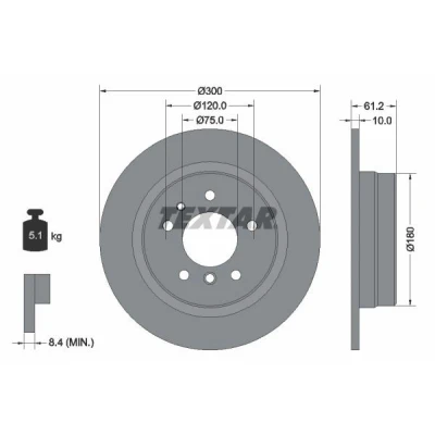 Imagem de TEXTAR PRO 92042303 Disco de travão 300 10 05/07 120 cheio revestido sem pernos fixação da roda, cubo roda BMW: 5 Sedan, Touring
