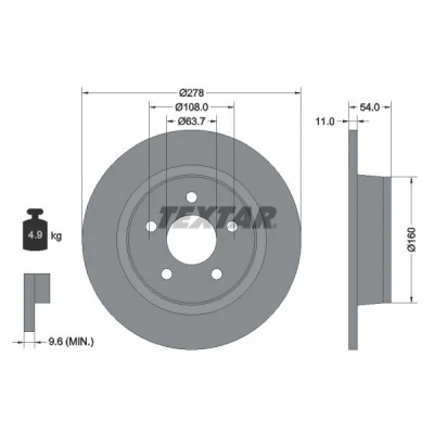 Imagem de TEXTAR PRO 92124903 Disco de travão 278 11 05/05 108 cheio revestido sem pernos fixação da roda, cubo roda FORD: Transit Connect Mk1 Van