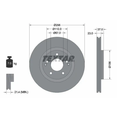 Imagem de TEXTAR 92324903 Disco de travão 298 23 05/07 112 interior ventilado revestido sem o rolamento da roda, pernos fixação cubo roda