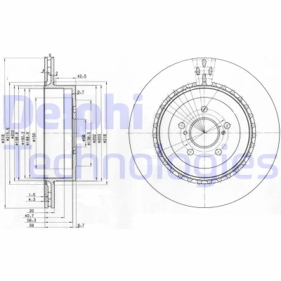 Imagem de DELPHI BG3819 Disco de travão 316 20 5 ventilado oleado não tratado sem o rolamento da roda, anel sensor do ABS SUBARU: Impreza II Sedan