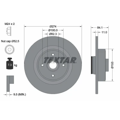 Imagem de TEXTAR PRO 92223203 Disco de travão 274 11 04/04 100 cheio revestido com anel sensor magnético integrado, o rolamento da roda