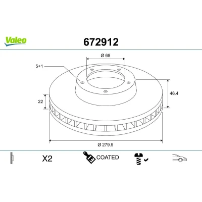 Imagem de VALEO Disco de travão AUDI: A4 B6 Avant, B5 B7 VOLKSWAGEN: Passat Sedan, Variant, SEAT: Exeo ST 672912 8E0615301B