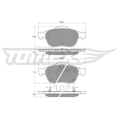 Imagem de TOMEX brakes TX 13 64 Jogo de pastilhas para travão disco Eixo dianteiro com avisador sonoro desgaste TOYOTA: Avensis I Sedan