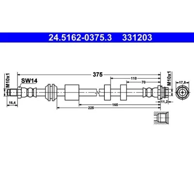 Imagem de ATE 24.5162 0375.3 Mangueira de Travão 375 M10x1