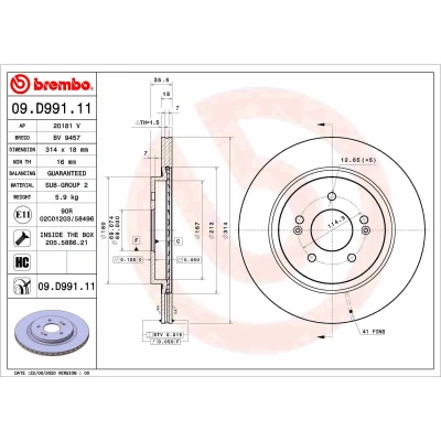 Imagem de BREMBO 09.D991.11 Disco de travão 314 18 5 interior ventilado revestido alto carbono com parafusos