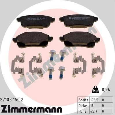 Imagem de ZIMMERMANN 22103.160.2 Jogo de pastilhas para travão disco com parafusos A imagem corresponde ao volume fornecimento, placa deslizante