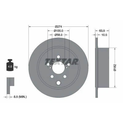 Imagem de TEXTAR PRO 92262003 Disco de travão 274 10 05/08 100 cheio revestido sem pernos fixação da roda, cubo roda SUBARU: Forester IV