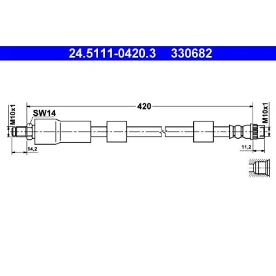 Imagem de ATE 24.5111 0420.3 Mangueira de Travão 420 M10x1 PEUGEOT: 307 SW, Carrinha, Hatchback, CITROËN: C4 I Hatchback