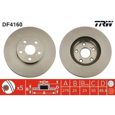Imagem de TRW DF4160 Disco de travão 275 25 5 100 ventilado pintado TOYOTA: Celica VII Coupe
