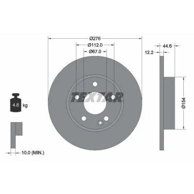 Imagem de TEXTAR PRO 92131803 Disco de travão 276 12,2 05/06 112 cheio revestido sem pernos fixação da roda, cubo roda MERCEDES BENZ: Classe A