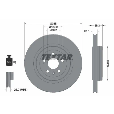 Imagem de TEXTAR 92313803 Disco de travão 365 28 05/06 120 interior ventilado revestido sem pernos fixação da roda, cubo roda