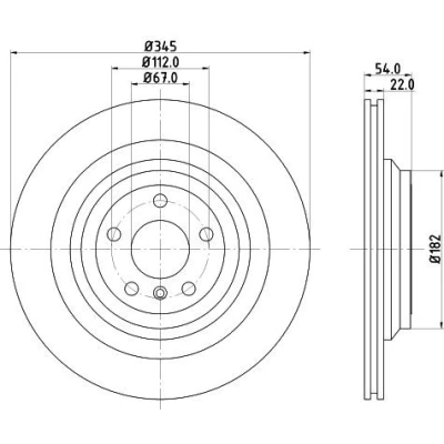 Imagem de HELLA 8DD 355 126 311 Disco de travão 345 22 05/06 112 interior ventilado revestido alto carbono sem pernos fixação da roda, cubo roda