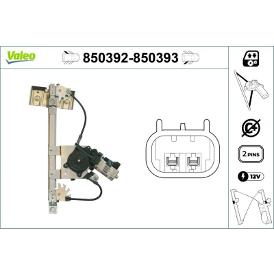 Imagem de Valeo Elevador de vidro traseira esquerda elétrico com motor sem função conforto 850392 SEAT: Ibiza 2, 3, Córdoba I Sedan