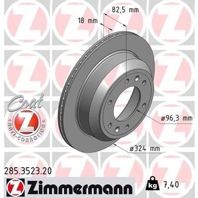 Imagem de ZIMMERMANN COAT Z 285.3523.20 Disco de travão 324 18 8/6 6 140 interior ventilado revestido HYUNDAI: H 1 / Starex MPV