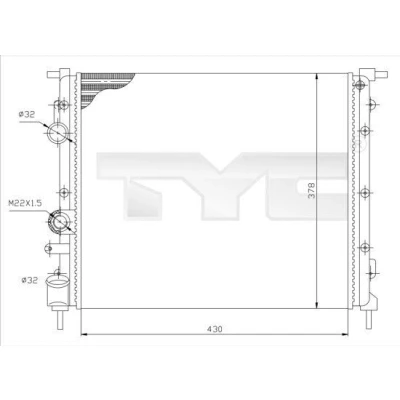 Imagem de TYC 728 0026 Radiador, arrefecimento do motor 430mm 378mm 23mm Aletas de refrigeração unidas mecanicamente RENAULT: CLIO 2, Kangoo I Express