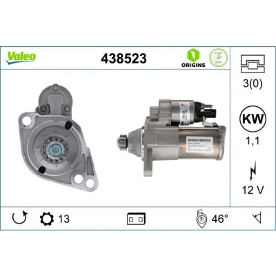 Imagem de VALEO 438523 Motor de arranque 12 1,1 13 VOLKSWAGEN: CC, Golf 7 Variant, CADDY 4 Kombi, SEAT: IBIZA 5