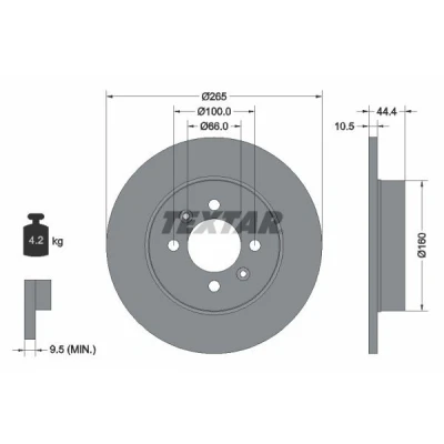 Imagem de TEXTAR PRO 92064903 Disco de travão 265 10,5 04/06 100 cheio revestido sem pernos fixação da roda, cubo roda RENAULT: LAGUNA 1