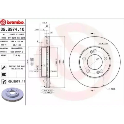 Imagem de BREMBO COATED DISC LINE 09.B974.11 Disco de travão 294 28 5 interior ventilado revestido alto carbono com parafusos