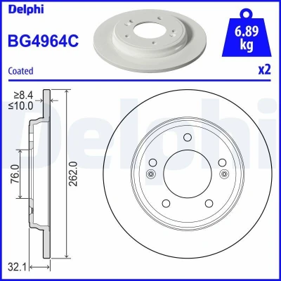 Imagem de Disco de travão DELPHI BG4964C traseira, cheio, 2 Peça