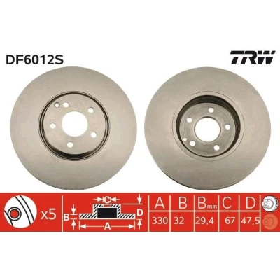 Imagem de TRW DF6012S Disco de travão 330 32 5 112 ventilado MERCEDES BENZ: Classe E Sedan, T modell