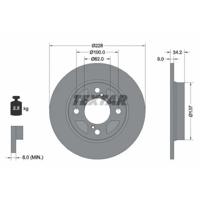 Imagem de TEXTAR 92303603 Disco de travão 228 9 04/06 100 cheio revestido sem o rolamento da roda, pernos fixação cubo roda