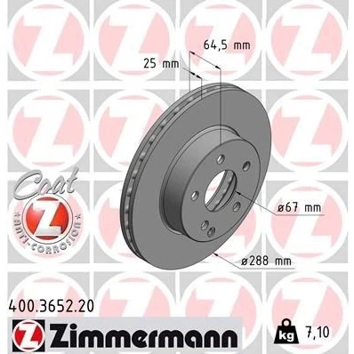 Imagem de ZIMMERMANN COAT Z 400.3652.20 Disco de travão 288 25 6/5 5 112 interior ventilado revestido alto carbono MERCEDES BENZ: Classe C T modell