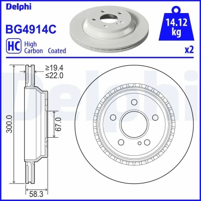 Imagem de DELPHI BG4914C Disco de travão 300 22 5 ventilado revestido alto carbono sem o rolamento da roda, anel sensor do ABS MERCEDES BENZ: SL Cabrio