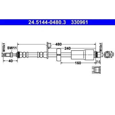 Imagem de ATE 24.5144 0480.3 Mangueira de Travão 480 M10x1 PEUGEOT: 207 Hatchback, CITROËN: C4 II Cactus